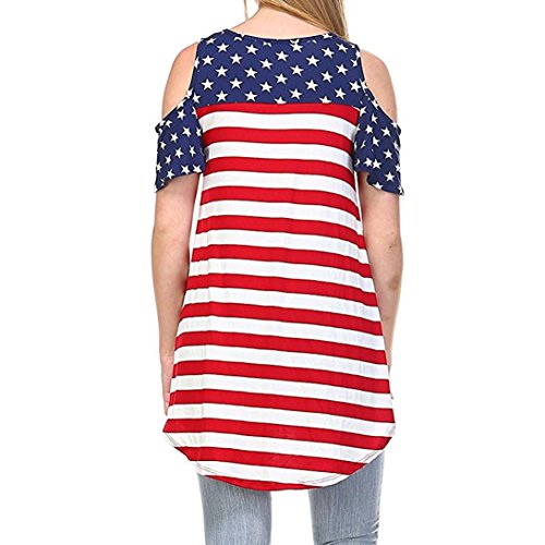 Limsea Hot Sale! Fashion Women American Flag Print O-Neck Strapless Tops Shirt Blouse