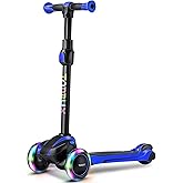 TONBUX Kids Scooter for Age 3-12, Toddler Scooter with 4 Adjustable Heights, Light Up 3-Wheels Scooter, Shock Absorption Design, Lean to Steer, Balance Training Scooter for Kids