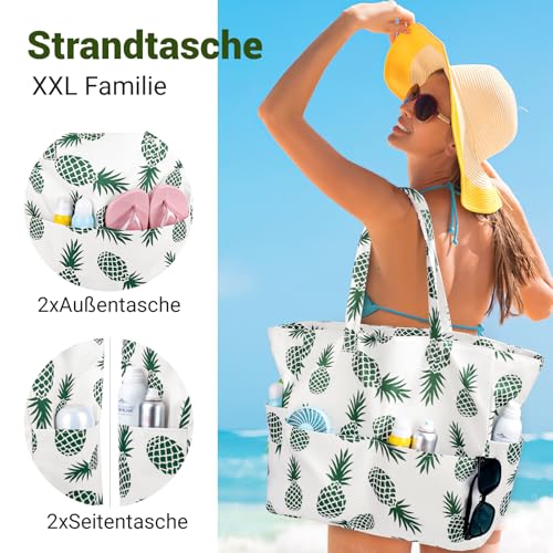 Beach Bag XXL Family Large Swimming Bag Women's Beach Bag with Zip Shopper, Lightweight Foldable Large Swimming Pool Bag, Holiday Must Have Shopping Bags for Travel, Shopping, Picnic, Everyday Use