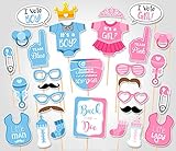 Rainlemon(TM) Gender Reveal Party Boy or Girl Photo Booth Props Kit On A Stick