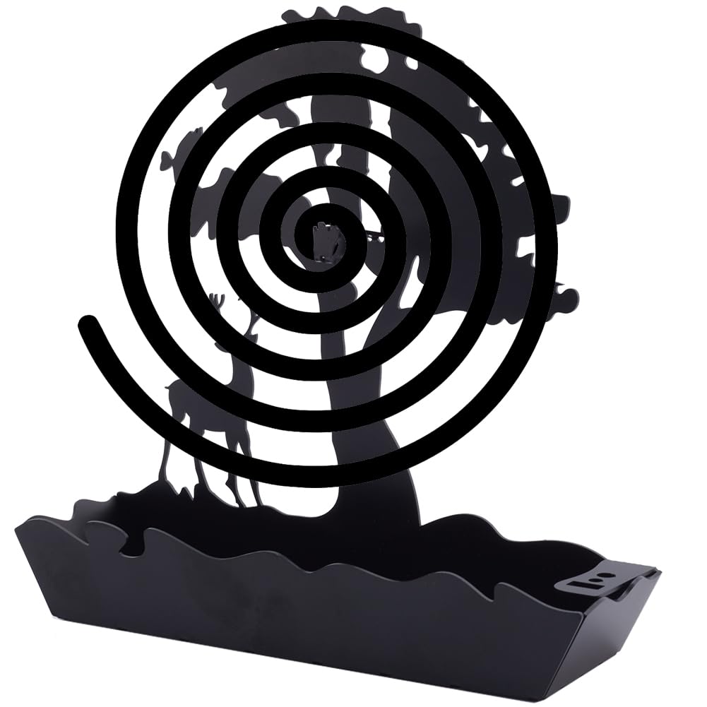CREATCABIN Tree Deer Mosquito Coil Holder with Handle 430 Stainless Steel Incense Holder Portable Black Metal Mosquito Incence Burner for Home Office Camping Indoor Outdoor Patio 5.7x5.5x1.6Inch