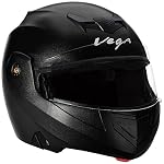 Vega Crux ISI Certified Flip-Up Helmet for Men and Women with Clear Visor(Black, Size:L)