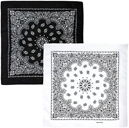 Bandanas by BANDANA SOUL - 100% Cotton Headband - 21.5 x 21.5 inches (Black + White)