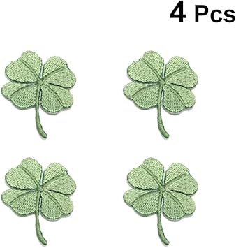 Amosfun 4 Unids Bordado Verde De Cuatro Hojas Treboles Parches