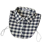 Joyci New Classic Decor Plaids Dickey Blouse Faux Collar Removable (Grid B Blue White)