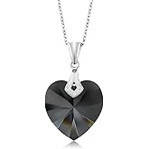 Gem Stone King 925 Sterling Silver Lovely Black Crystals Heart Pendant Necklace For Women with 18 Inch Chain