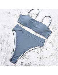 Bikini de cintura alta para dama, sexy, sólido, brasileño, traje de baño de dos piezas para dama