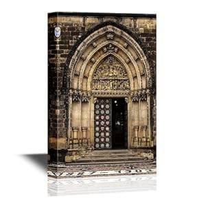 Doors Canvas Wall Art - The Entrance to The Gothic Vysehrad Cathedral in Prague - Gallery Wrap Modern Home Art | Ready to Hang - 12x18 inches