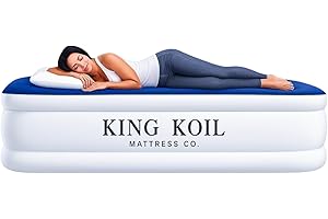 King Koil Luxury Pillow Top Plush Queen Air Mattress with Built-in High-Speed Pump Best for Home, Camping, Guests, 16" Queen Size Double Airbed Adjustable Blow Up Mattress, Waterproof, 1-Year Warranty