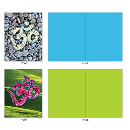 Set of 10 All-Occasion Note Cards with Envelopes 4 x 5.12 inch, Assorted 'Om Blooms' Blank Greeting Cards, Stationery Set for Weddings, Graduation, Thank Yous - NobleWorks M3971