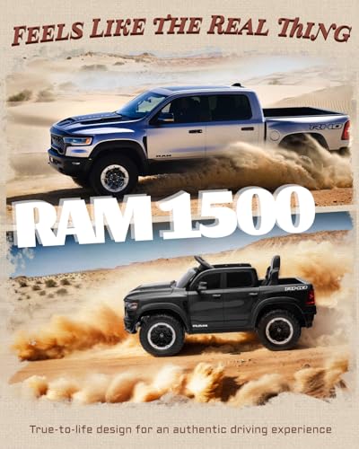 First Ride On 12v Licensed Ram 1500 Rho Kids Ride on Car, Ride on Toys w/Parent Remote Control, Electric Car for Kids with Smooth Start, Truck Bed Storage, 3 Point Safety Belt, Bluetooth(Black)
