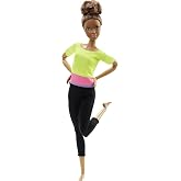 Barbie Made to Move Fashion Doll with Brown Hair Wearing Green Color-Blocked Top &amp; Yoga Leggings, Flexible with 22 Posable "Joints"
