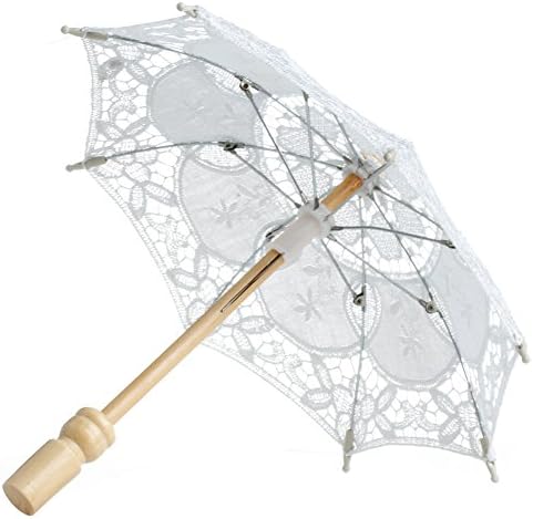 Kanstore Lace Embroidered Parasol Umbrella for Bridal Wedding Party Decoration,Photo Props(White)