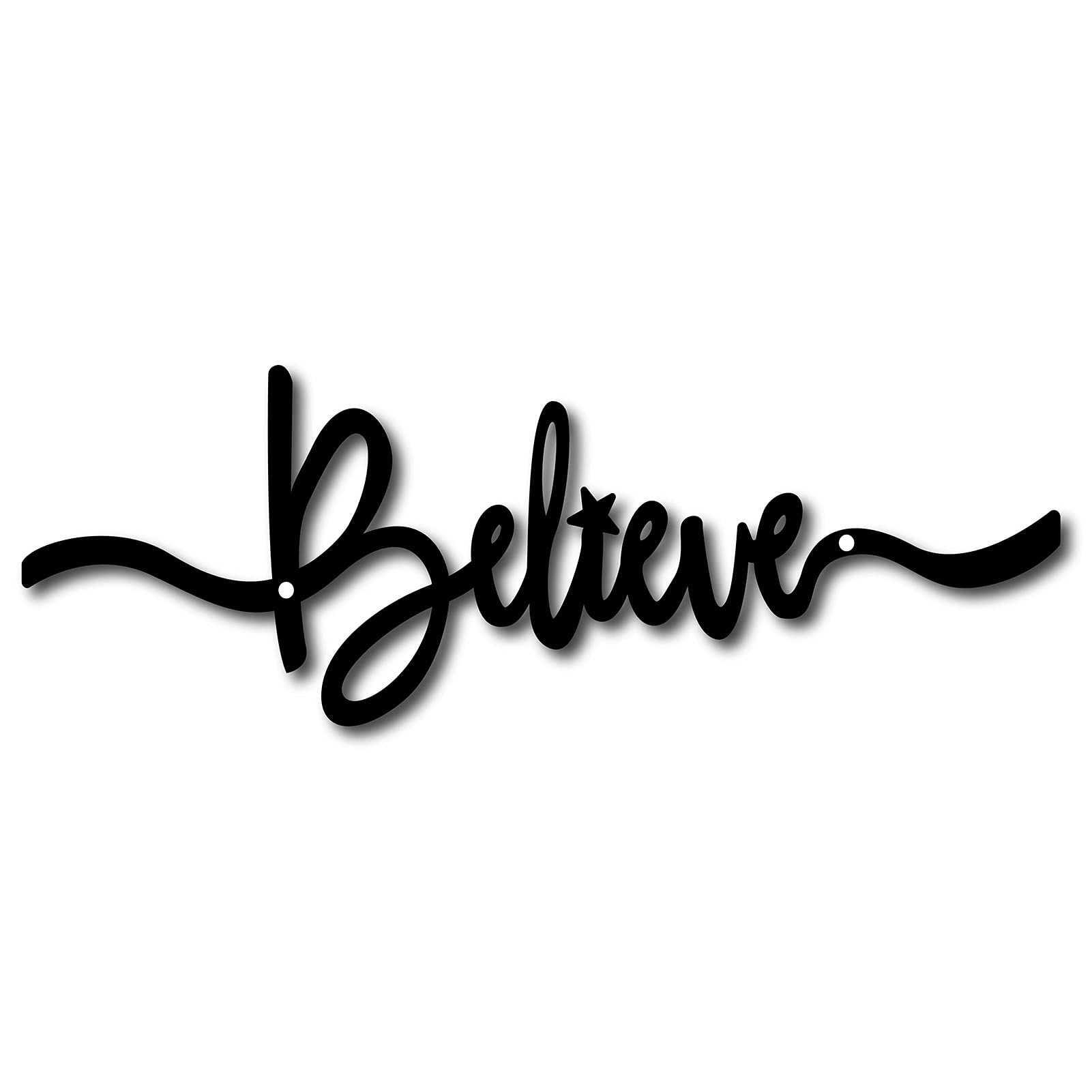 CREATCABIN Metal Wall Word Believe Wall Art Decorate Rustic Letter Signs Black Hanging Word Cutout Decoration For Christmas Home Decoration Indoor Living Room Aesthetic Bedroom Decor 13.4x4.5inch