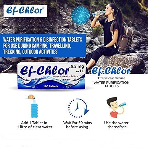 Ef-Chlor 8.5 mg Water Purification Tablets (100 Tablets) – Compact, Fast-Acting, and Reliable Solution for Safe Drinking Water in Emergencies, Travel, Hiking, Camping, and Outdoor Adventures
