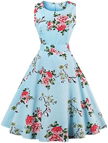 VERNASSA Women's Vintage Dresses, 50s Retro Classy Hepburn Style Cotton Cocktail Club Prom Evening Swing Dress,Multicolor,Size S-4XL