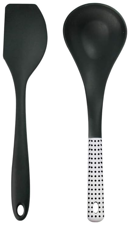 Wonderchef 63152291 Waterstone Silicone Spatula, Black & Waterstone Silicone Ladle, Black Combo
