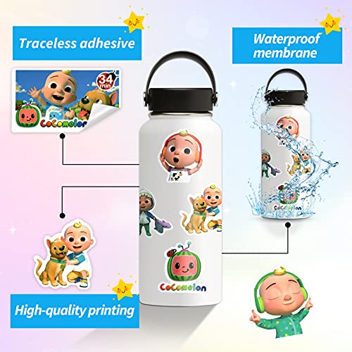 100 PCS Cocomelon Stickers, Vinyl Waterproof Cartoon Stickers, Cute Variety Pack for Laptop Computer Water Bottle Skateboard, Decal for Teens Adults Kid Gift