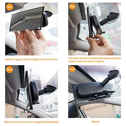 image for LITTLEMOLE Rear View Mirror - Wide Angle Convex Curve HD Car Rearview 