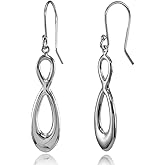 Hoops & Loops 925 Sterling Silver Figure 8 Infinity Polished Dangle Drop Hook Earrings for Women, Silver, Yellow & Rose Gold