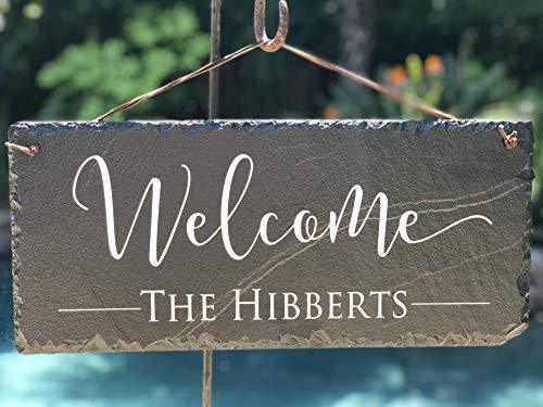 Sassy Squirrel Welcome Guests with This Beautifully Handcrafted and Customizable Slate Home Name Plaque Personalized House Sign with and Hardware. Improve The Curb Appeal of Your Property (12"x6")