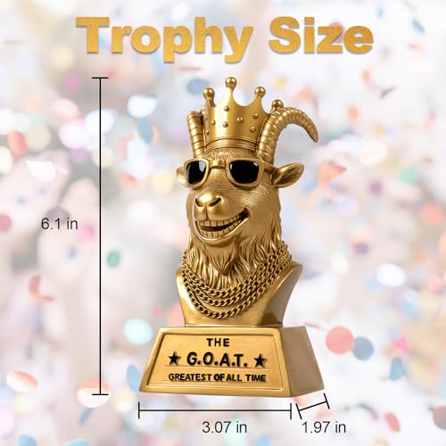 Goat Trophy Winner Award - Handmade 6 Inch Funny Greatest of All Time Trophy for Fantasy Football Champion, Office MVP, Employee Recognition, Boss & Coworker,Winner & Gag Gifts for Men, Friends