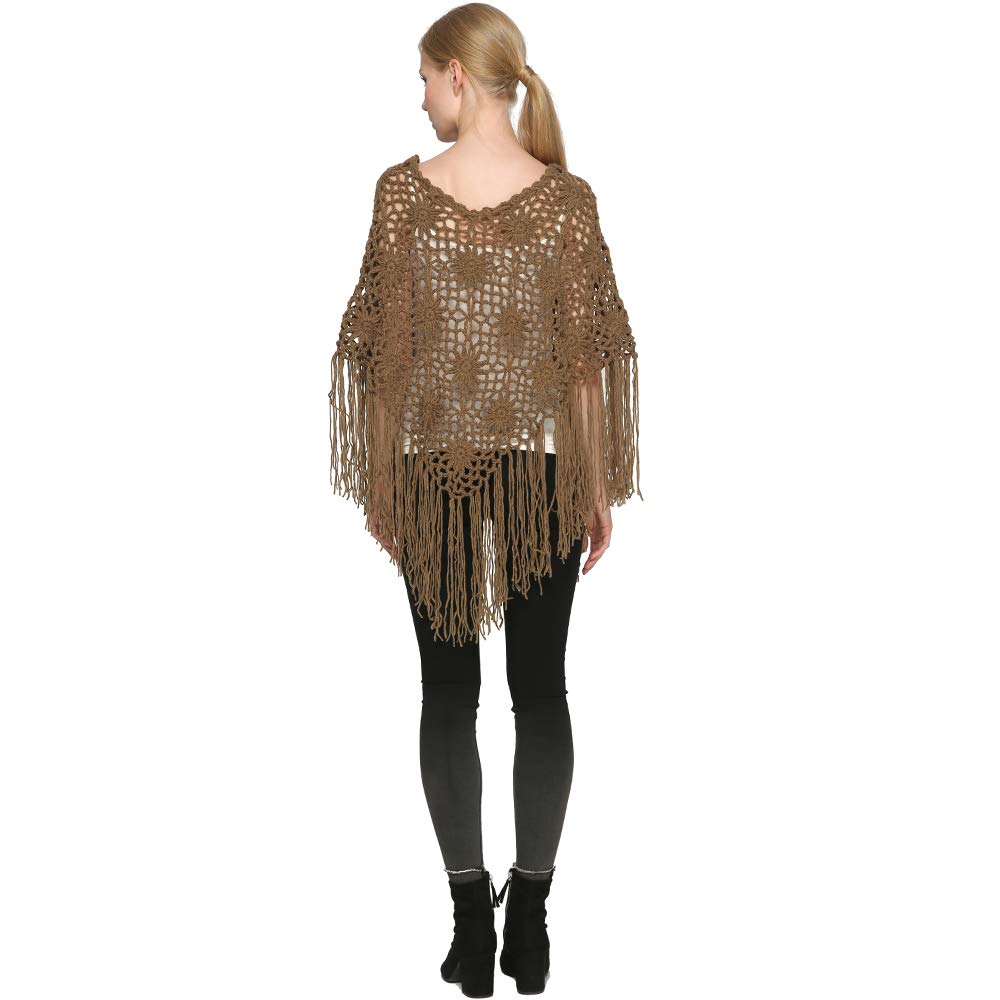 ZORJAR Crochet Fringed Poncho Cape Shawls Wraps Flower Womens Coat Sweater ZORJAR Crochet Fringed Poncho Cape Shawls Wraps Flower Womens Coat Sweater