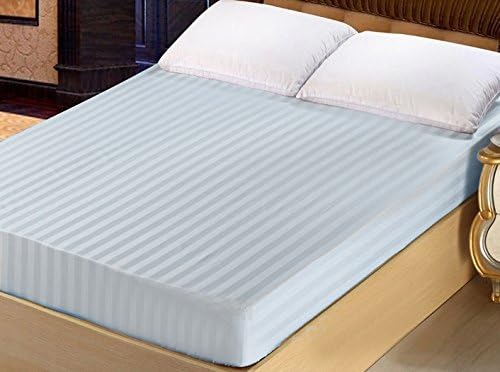 Lasin BeddingLasin Bedding Luxury Super Soft 100% Cotton, Stripe, Fitted Sheet, Full 54" x 75", 12" Drop, Blue
