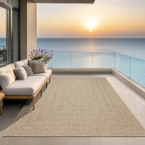 the carpet Kansas Outdoor Teppich – Wetterfester Indoor & Outdoor Teppich im Jute-Look für Balkon, Terrasse, Garten, Wohnzimmer & Esszimmer, pflegelei