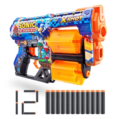 X-Shot Skins Dread Foam Dart Blaster (12 Dart) by ZURU x Sonic The Hedgehog Toy Dart Blaster for Kids, Teens, Adults