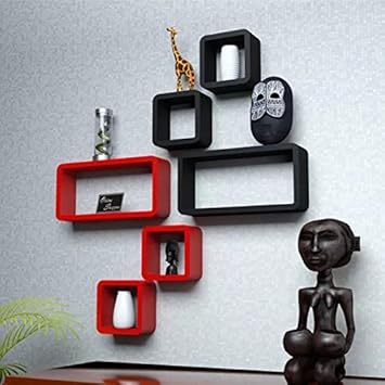 Onlineshoppee Cube Floating Wall Shelf Set Of 6 Red Amazon In Home Kitchen