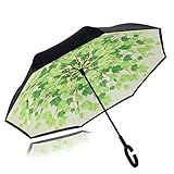 Double Layer Wind Proof,UV Proof Reverse Folding Inverted Umbrella Travel Umbrella with C Shape Handle and Carrying Bag