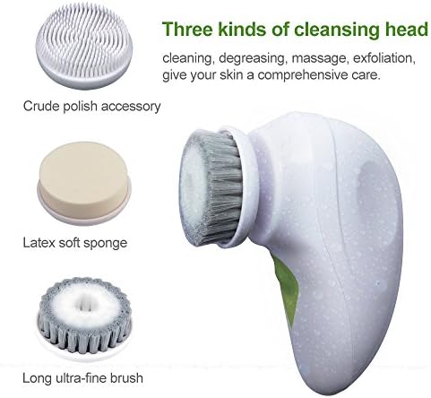 SKINFUN USB Rechargeable Skin Care Electric Massager Face Exfoliator Scrubber Travel Kit Easy Portable Facial Brush,3 Brush Head Scrubber