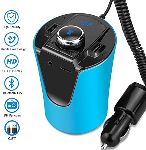Wireless Bluetooth FM Transmitter MP3 USB Car Radio Aux Bluetooth Adapter Receiver for Car Phone iPhone Charging Hands-Free Calling Blue