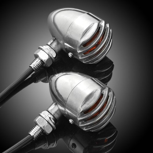 2 PCs Amber LED Motorcycle Brake Turn Signal Lights Cruiser Bobber Chopper Chrome Plated Billet Aluminum Housing 3 Wires Connect