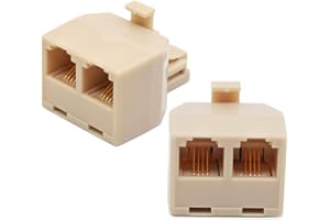 Telephone Splitter Adapter RJ11 6P4C Duplex 2 Way Wall Jack Plug Phone Line Split Two Modular Converter Male to 2 Female Conn