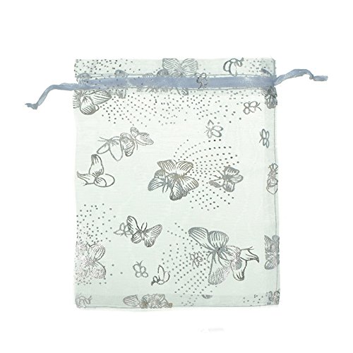 Housweety 25pcs 13cmx16cm White Butterfly Organza Gift Pouch Bags Wedding X-mas Favor