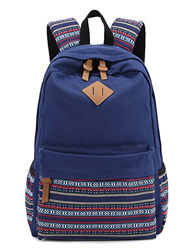Caylax kids Canvas School Backpack Lightweight Waterproof College Bookbag (Deep Blue)