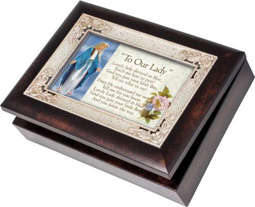 Cottage Garden Our Lady Dressed In Blue Italian Style Jewelry Music Box Plays Tune Ave Maria