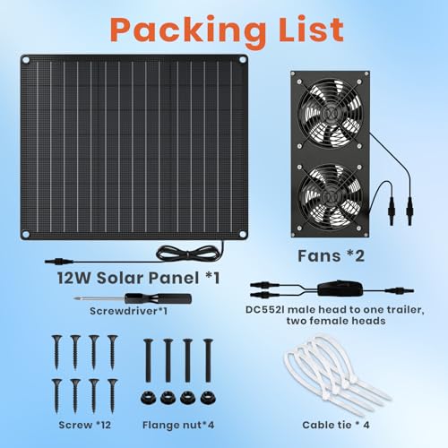 Ventilador de panel solar de 12 W, ventilador solar para gallineros pequeños, invernaderos, cobertizos, casas de mascotas, escape