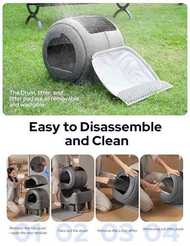 Kveode Automatic Self Cleaning Cat Litter Box, 90L Large Capacity for Cats 2.2-15 lbs, APP Control with Smart Safety Sensors, Quiet Operation, Easy Clean Detachable Globe, Grayish Black
