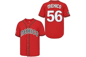 MADJUS Men's #56#1 Mexico Jersey Button Down Short Sleeve Hipster Hip Hop Baseball Jersey