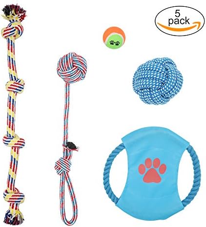Gaity Pet [2018 New Packaging] Dog Rope Toys For Large and Medium Dogs, Indoor and Outdoor 5 pieces, Interactive Rope Toys, Frisbee, Tennis ball, 100% Cotton Rope Toy For Large Dogs. (Size - 01)