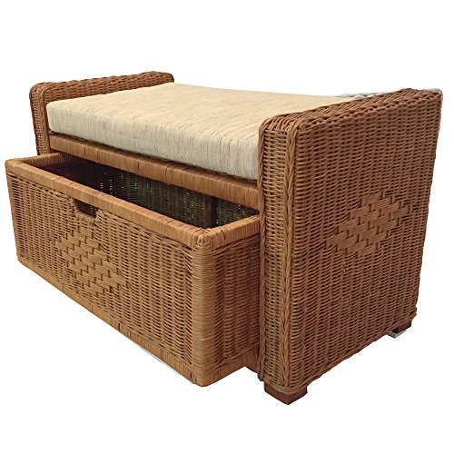 Natural Handmade Rattan Wicker Chest Storage Ottoman Bench Size 32 Inch