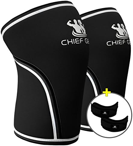 Knee Sleeve Neoprene 7mm (1 Pair) with FREE Adjustable Patella Knee Brace (1 Pair) By Chief Gear - Knee Support, Protects Patella, Pain Relief for Weight Lifting, Gym - (BLACK X-Large)