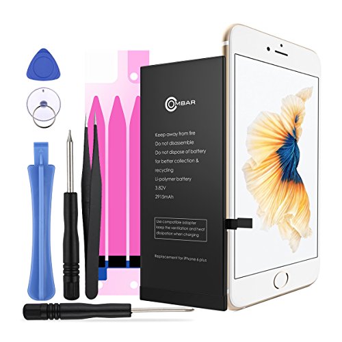 OMBAR 2915mAh Battery Compatible with iPhone 6 Plus, Fit Model A1522, A1524, A1593, Full Sets of Replacement Kit Tools, Adhesive Strips & Instructions, Li-Polymer, 3.82V.