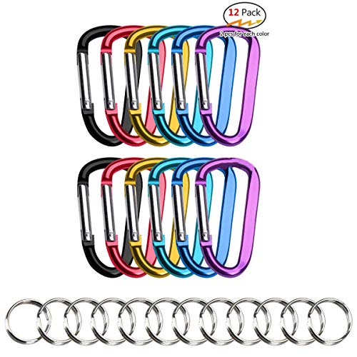 EUOW 0.22 Inch Aluminum Carabiner Clip Hook Keychain Lock, Climbing&Hiking&Camping&Fishing&Traveling D Ring Carabiner, Multi-Function, Heavy Duty, Safety (12 Pack Multicolor)