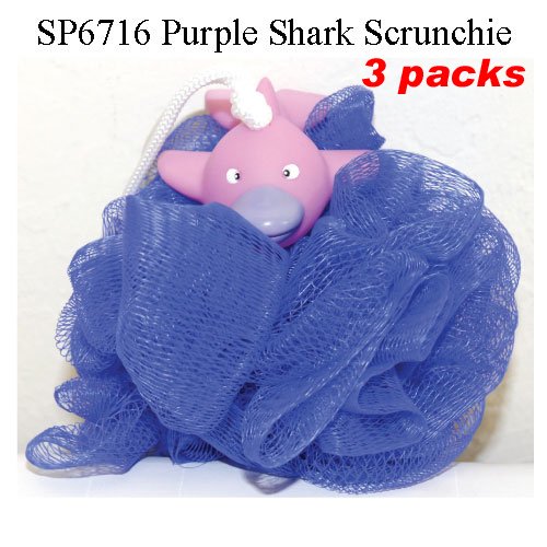 Rubber Ducks Family 3 Pack Sharky Bath Shower Scrunchie Sponge, Waddlers Brand Kid's Bath Toy & Bath Sponge Loofah, Children Deluxe Bath & Birthday Gift Set