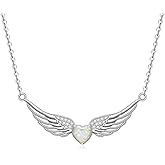 Jewlikee Angel Wings Necklace Sterling Silver Guardian Angel Wing Necklace for Women Opal Heart Pendant for Christmas Jewelry Birthday Gifts