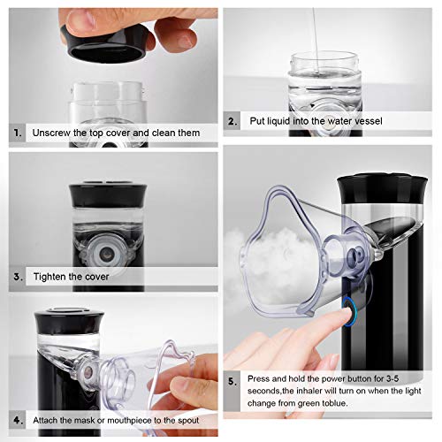 Steam Inhaler Everbest4U Portable Cool Mist Inhaler for Kids Adults Rechargeable Household Steam Compressor Humidifier (Black)